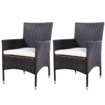 Set of 2 Rattan Patio Cushioned Chairs