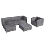 6 pcs Gray Wicker Rattan Seat Cushioned Set