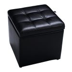 Black Foldable Cube Ottoman Pouffe Storage Seat