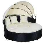 2-in-1 Outdoor Patio Rattan Round Retractable Canopy Daybed