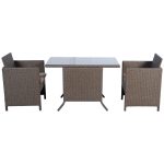 3 pcs Cushioned Outdoor Rattan Wicker Table and Chair