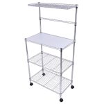 4 Tiers Metal Microwave Oven Stand Baker Rack with Casters