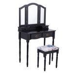 Black / White Vanity Makeup Dressing Table with Tri Folding Mirror