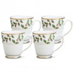 Noritake Holly and Berry Gold Accent Mugs-Set of 4, 12 oz.