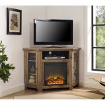 48 Inch Rustic Barn Wood Corner TV Stand with Fireplace
