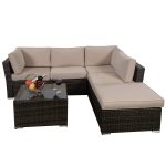4 pc Cushioned Wicker Rattan Sofa 5 seat