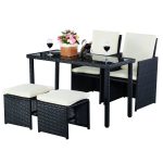 5 pcs Outdoor Patio Cushioned Rattan Dining Table Chair Set