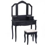 Black / White Vanity Makeup Dressing Table with Tri Folding Mirror + 4 Drawers