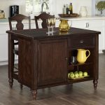 Aged Bourbon Country Comfort Kitchen Island and Two Bar Stools
