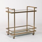 Antique Brass Bar Cart with Glass and Mirror Shelf
