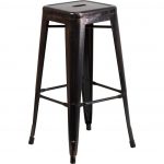 Backless Black-Antique Gold Metal Square Seat 30 Inch Barstool