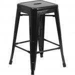 Backless Black Metal Square Seat 24 Inch Counter Stool