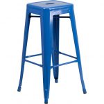 Backless Blue Metal Square Seat 30 Inch Barstool