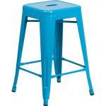 Backless Crystal Blue Metal Square Seat 24 Inch Counter Stool