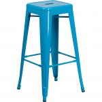 Backless Crystal Blue Metal Square Seat 30 Inch Barstool