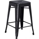 Backless Distressed Black Square Seat 24 Inch Counter Stool