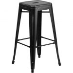 Backless Distressed Black Square Seat 30 Inch Bartool