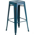 Backless Distressed Blue Square Seat 30 Inch Bartool