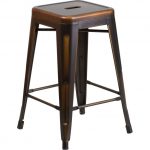 Backless Distressed Copper Square Seat 24 Inch Counter Stool
