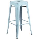 Backless Distressed Dream Blue Square Seat 30 Inch Bartool