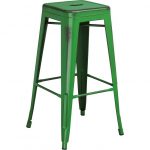 Backless Distressed Green Square Seat 30 Inch Bartool