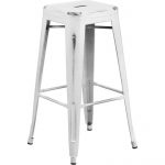 Backless Distressed White Square Seat 30 Inch Bartool