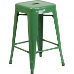Backless Green Metal Square Seat 24 Inch Counter Stool