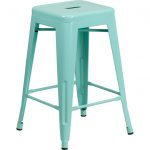 Backless Mint Green Metal Square Seat 24 Inch Counter Stool