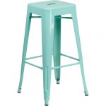 Backless Mint Green Metal Square Seat 30 Inch Barstool