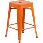 Backless Orange Metal Square Seat 24 Inch Counter Stool
