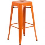 Backless Orange Metal Square Seat 30 Inch Barstool