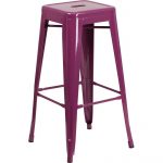 Backless Purple Metal Square Seat 30 Inch Barstool