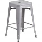 Backless Silver Metal Square Seat 24 Inch Counter Stool