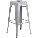 Backless Silver Metal Square Seat 30 Inch Barstool
