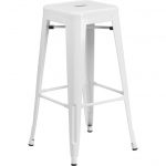 Backless White Metal Square Seat 30 Inch Barstool