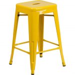 Backless Yellow Metal Square Seat 24 Inch Counter Stool