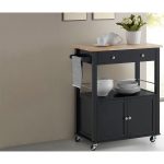 Black Kitchen Cart with Wood Top