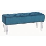Boyoux Blue Velvet Tufted Bench with Acrylic Legs
