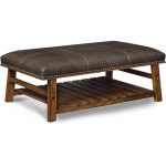 Brown Pinewood Accent Bench with Leather-Like Fabric