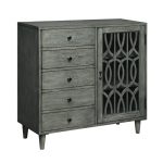 Burnished Gray Display Cabinet with Fretwork Design