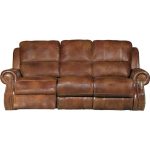 Chestnut Brown Leather-Match Manual Dual Reclining Sofa – Nailhead