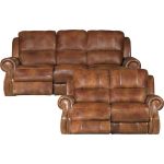 Chestnut Brown Leather-Match Manual Reclining Sofa & Loveseat.