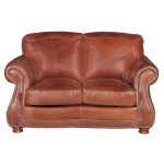 Classic Traditional Brandy Brown Leather Loveseat