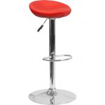 Contemporary Backless Red Vinyl Adjustable Barstool