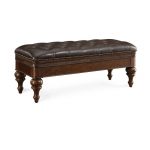 Dark Brown Faux Leather Hand Carved Bench