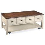Distressed White and Brown Coffee Table – Bellhaven