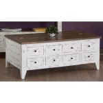 Distressed White and Brown Lift Top Coffee Table