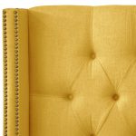 Linen French Yellow Diamond Tufted Wing-Back Queen Size Headboard
