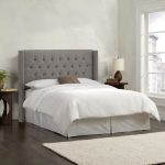 Linen Gray Diamond Tufted Wingback King Size Bed