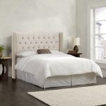 Linen Talc Diamond Tufted Wingback King Size Bed